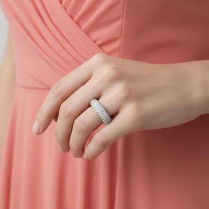 แหวนสามชั้น ดีไซน์หรูหรา ทอง 14K ประดับเพชรแท้ สำหรับผู้หญิง - Product Image 5