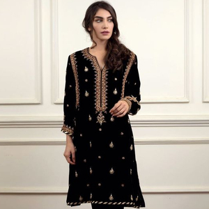 Robe-pantalon en velours avec perles de verre et cristaux, tenue de soirée, pour le travail, NEW--STYLISH--KURTA - Product Image 1