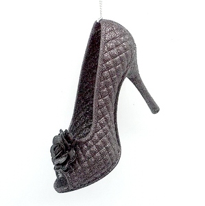 <b>Charm</b> Popular <b>Christmas</b> New Year Hanging Decoration Champagne Gold Glitter Acrylic 3D High Heel Shoe with Beige Flower Ornament - Product Image 6