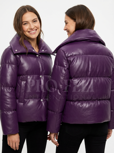 Chaqueta Acolchada de Piel Sintética, Chaqueta de Invierno Cálida y Acolchada de Poliéster Reciclado, Chaqueta Informal Transpirable con Cuello Alto - Product Image 5