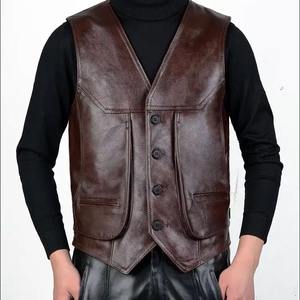 Gilet de moto en cuir de vachette véritable pour hommes grand gilet en cuir de vachette véritable respirant sans manches veste d'hiver pour motards - Product Image 5