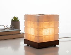 White <b>Salt</b> Cube Shape Crystal Rock <b>Salt</b> Natural Himalayan <b>Salt</b> Lamp Lined Night Light with Wooden Base Decorative Table Lamp - Product Image 1