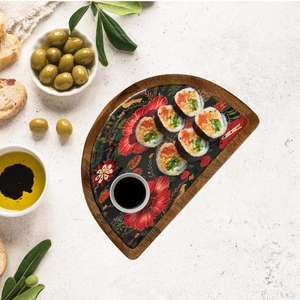 ถาดเสิร์ฟไม้ธรรมชาติพิมพ์ลายดอกไม้จานไม้รูปทรงดวงจันทร์ทำด้วยมือเทคนิคเคลือบสีความต้องการสูง - Product Image 2