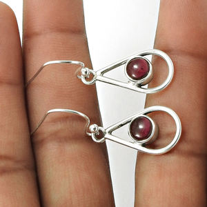 925ที่ดูยอดเยี่ยมพลอยโกเมนสีแดงธรรมชาติเงินสเตอร์ลิงดูสง่างามต่างหูตุ้งติ้งโกเมนเครื่องประดับ - Product Image 2