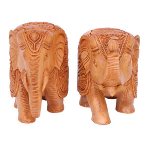 Par de elefantes de madera de 3 pulgadas hechos a mano, Mini figuritas talladas, animales decorativos pulidos, artesanías de madera, cajas de madera, carteles de pared - Product Image 5