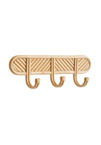 Porte-manteau mural en rotin avec 3 crochets, style bohème, décoration d'entrée, design inspiré de la nature, forme rectangulaire, pièce unique - Product Image 1