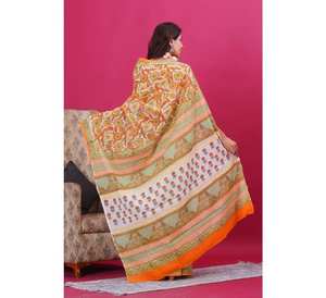 Été léger longueur au sol Malmal Design dessiné à la main Tissu en coton doux Vêtements de fête pour femmes Sari Bollywood Style Saree - Product Image 5