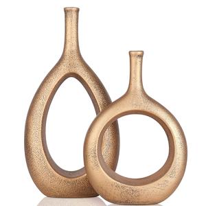 Juego de 2 floreros de aluminio modernos de gran tamaño, jarrones de metal dorado de latón martillado para decoración del hogar y la boda hechos de hierro - Product Image 4