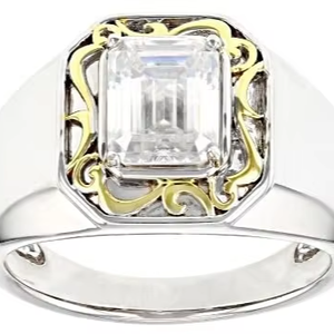 แหวนแต่งงานโมอิสซาไนต์ชุบทอง 14k ประดับพลอยชามะทำมือ ตัวเรือนเงินแท้ 925 ทรงเหลี่ยมมรกต น้ำหนัก 2.52 กะรัต สำหรับทั้งชายและหญิง - Product Image 1