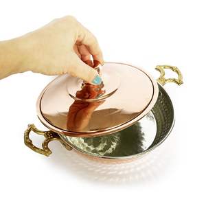 Poêle émirgan en cuivre martelé à la main avec couvercle en nid d'abeille, poêle à omelette, poêle à frire 14-17-18-22/20,5, 5cm étamé - Product Image 3