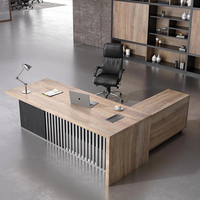 Escritorio ejecutivo de lujo moderno, muebles de negocios de madera en forma de L con cajones y estantes, muebles de oficina modulares