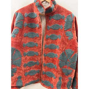 Manteaux Automne-Hiver, Veste en Velours Réversible Melon Garden, Broderie à la Main Suzani, Vert Forêt Terracotta, Style Bohème, Vêtements d'extérieur - Product Image 3