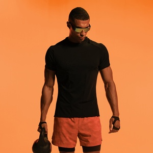 Vêtements de sport en gros, coton et élasthanne, t-shirt de fitness pour homme à manches courtes, coupe ajustée, respirant, motif imprimé personnalisé - Product Image 2