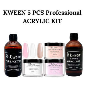 Kit de poudre acrylique professionnelle Kween 5 pièces avec monomère EMA et paillettes - Product Image 2