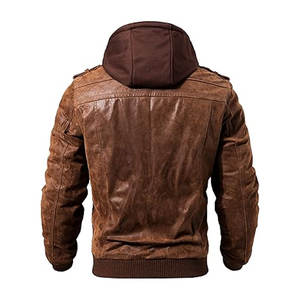 Veste de motard vintage à coupe réglable pour hommes en cuir marron capuche amovible fermeture à glissière poches toile moto fonctionnelle - Product Image 2
