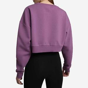 Femmes 2026 haut court solide décontracté Polyester coton éponge Anti-rétrécissement 300g doublé broderie hiver - Product Image 3