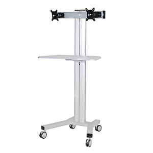 Station de travail informatique mobile avec support pour deux moniteurs de 10 à 24 pouces pour laboratoire, salle de classe, bureau, domicile, clinique dentaire - Product Image 1