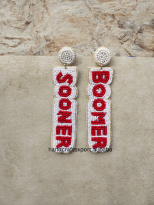 Handmade Embroidery Hoop Earrings India Customized <b>Game</b> Day Logo Cute Glass Seed Beads Secure Lock Back Lightweight Comfortable - Product Image 4