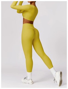 Quick Dry Stretch Long Sleeve Jacket Yoga Set <b>Butt</b> <b>Lifting</b> <b>Leggings</b> Spandex 2 Piece Yoga Wear Set Women Yoga Workout Set - Product Image 2
