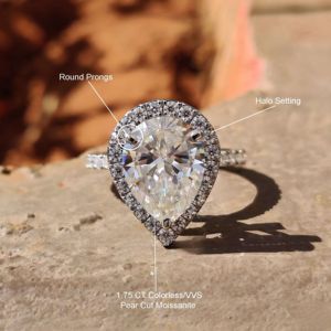 แหวนแต่งงานเพชรทรงลูกแพร์เพาะเลี้ยงในห้องปฏิบัติการ Halo Set สำหรับผู้หญิง ทำจากเงินแท้ 925 - Product Image 6