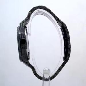 New Arrival Luxury Fully Iced Moissanite Diamond <b>Watch</b> Elegant <b>Black</b> Analog Dial Stainless Steel Band Sapphire Crystal - Product Image 5