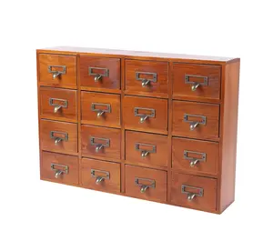 16个抽屉木制储物盒，老式木制书桌抽屉收纳器家庭办公室传统药品柜