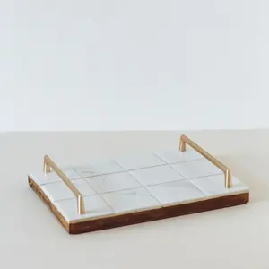 Plateau de service en marbre en gros OEM | Plateau en pierre naturelle élégant personnalisé pour servir des collations, du fromage et des boissons | Fournisseur en vrac - Product Image 1