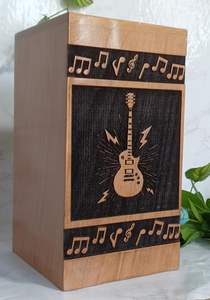 Handcrafted <b>Wooden</b> Urn <b>Box</b> Guitar Floral Design Funeral Adults <b>Memorial</b> Keepsake Urn <b>Box</b> for Human Ashes Home Decor Item - Product Image 6