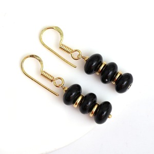 Handmade Black Quartz Birthstone Dangle Earrings Gold Spacer <b>Beads</b> Silver Plated Hook & Findings Fashion Drop Earrings - Product Image 3