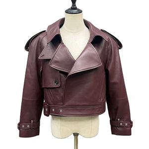 Chaqueta de Cuero Sintético Rojo Oscuro de Manga Larga para Mujer, Estilo Casual de Invierno, Venta al Por Mayor OEM - Product Image 1