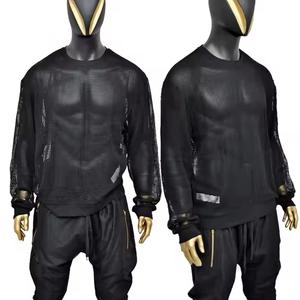 เสื้อยืดตาข่ายสำหรับฟิตเนสไซส์ใหญ่พิเศษแห้งเร็วน้ำหนักเบาดีไซน์แบบตาข่ายพร้อมสายสะพายไหล่ปล่อยคอลูกเรือไซส์ใหญ่พิเศษสไตล์ฤดูร้อน - Product Image 1