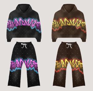 ชุดวอร์มผู้ชายมีฮู้ดพิมพ์ลายสีพื้นชุดวอร์มสำหรับฤดูหนาวแนวสตรีทวินเทจ - Product Image 1