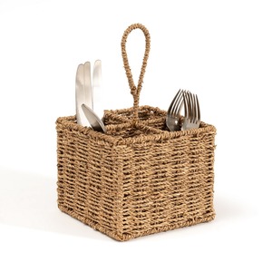 Porta cubiertos de paja de algas marinas para la organización de la mesa, cesta para utensilios de paja de algas marinas con compartimentos - Product Image 4