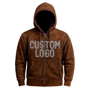 Novedades, Sudaderas Casuales de Estilo Urbano con Bolsillos Laterales con Cremallera y Lavado Vintage, Logotipo Personalizado, 100% Algodón, Invierno, Pedrería - Product Image 3