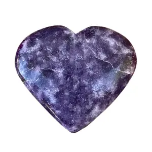 All'ingrosso Purple Lepidolite Heart Top lucido naturale Puffy Heart Stone High Gemstone Crystal Heart Stones per regalo di meditazione