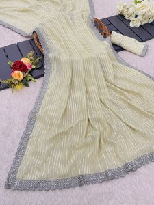 ส่าหรีผ้าไหมนุ่มดีไซเนอร์พร้อมซับในและงาน zari พร้อมด้วยงานหินด้วยมือส่าหรีสวมใส่ในงานแต่งงานส่าหรีนักออกแบบงานปาร์ตี้ส่าหรี - Product Image 4