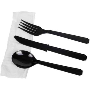 Ensemble de couverts en plastique noir à usage unique, mi-résistant, fourchette, cuillère et couteau, couverts, ustensiles, Kit de couverts élégants, ustensiles de restauration - Product Image 4