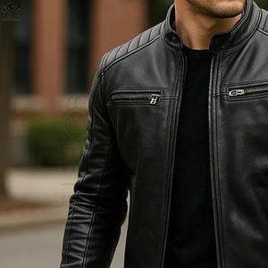 Chaqueta Casual de Invierno RHINOFLEX GEAR, Nuevo Diseño, Cuero Genuino y Lona Transpirable, Cuello Mao, Color Sólido, Logotipo Frontal - Product Image 3