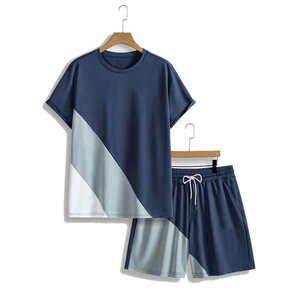 2021 plaine gros t-shirts ensemble court sweat 2 pièces ensemble hommes t-shirt et short ensembles 100% coton hommes t-shirt - Product Image 6