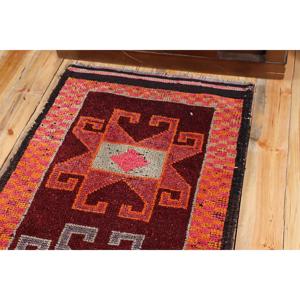 Vintage Turkish Rug, <b>Runner</b> 2.6x12.6 ft (78x384 cm) Rug, <b>Red</b> Persian Wool Rug - Product Image 4