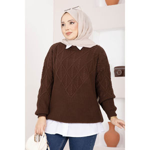Cardigan marron à motif torsadé, brodé, décontracté, basique, avec fermeture éclair, pour l'hiver et l'automne, à rayures sur le devant - Product Image 2