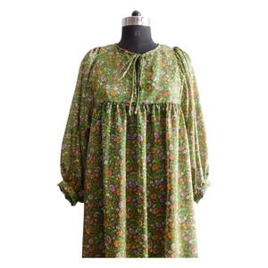 <b>Green</b> <b>Silk</b> Saree Maxi Dress Indian Handmade Women's Wear Woven Washable A-Line Natural Waistline - Product Image 2