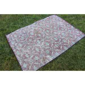 Alfombra Vintage, Alfombra Turca Decorativa de 3.8x5.3 pies, Alfombra de Lana con Bordes Rojos y Azules - Product Image 3