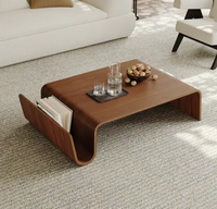 Table basse en bois contemporaine avec placage en bois courbé Mobilier de salon unique au design avec rangement pour la maison