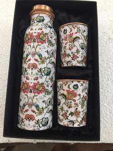 Wholesale Hammered Design Copper Printed <b>Glass</b> Drinkware Set Gym & Ayurveda Benefits <b>Water</b> <b>Bottle</b> for Active Lifestyle - Product Image 2