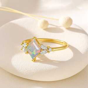 White <b>Opal</b> Kite Gemstone <b>Ring</b> Ethiopian Fire <b>Opal</b> 925 Sterling Silver 14K <b>Gold</b> Plated Statement Birthstone Gift Jewelry - Product Image 3