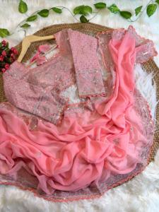 Top Quality Collection Faux Georgette <b>Saree</b> & Blouse Sequence Embroidery Work Manufacturing From Surat At Lowest Price For <b>Sale</b> - Product Image 3