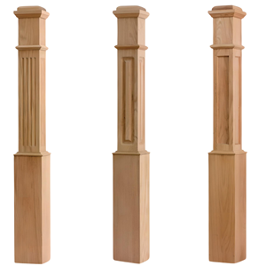 Caja imprimada de álamo Newel con panel enrutado tapas planas de pirámide intercambiables piezas de escalera de manga ajustable para escalera - Product Image 2