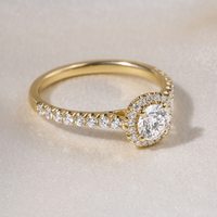 Bague de fiançailles classique en or massif 10K 14K 18K avec halo pavé et diamant de laboratoire taille ronde 0,5-3 carats, certifiée IGI CVD/HPHT, personnalisable