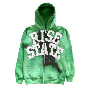 American Vintage Men's <b>Hoodie</b> Winter and Autumn Style Boxy Retro Casual Design with Zipper Closure and Rhinestone <b>Sand</b> Washed - Product Image 6